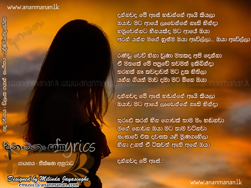 Dannawada Me Es Handanne Ai Kiyala - Theekshana Anuradha Sinhala Lyric